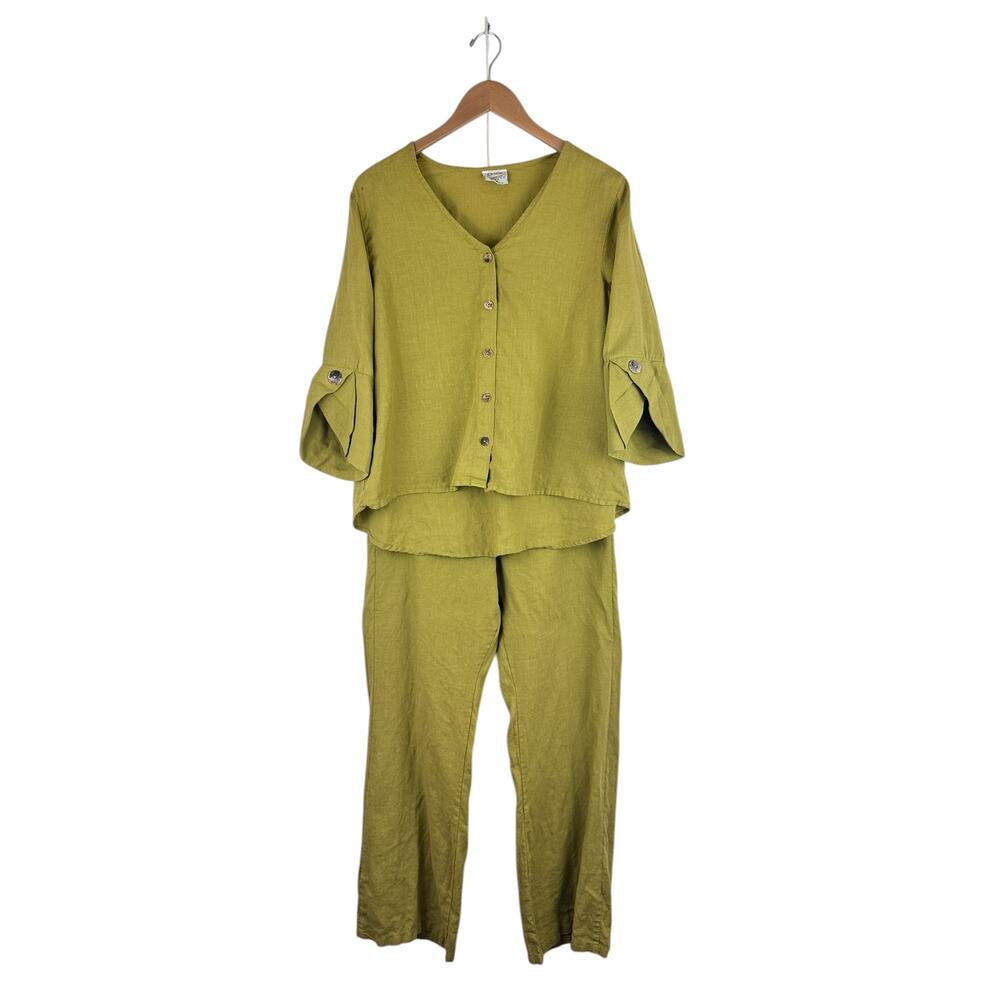 Click Color Me Cotton Chartreuse Linen Pant Set